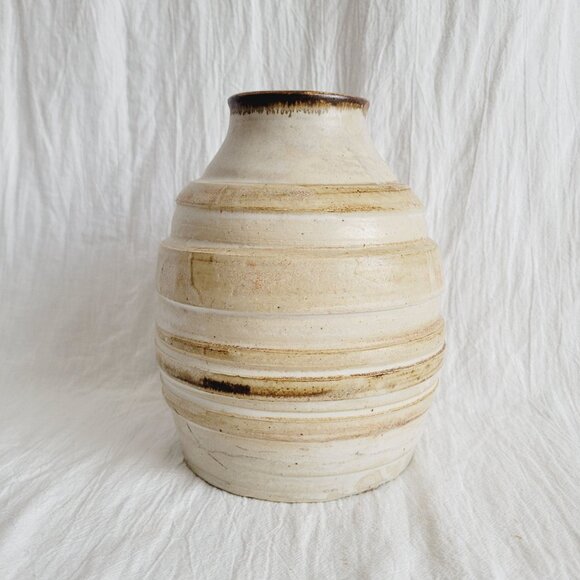 Vintage Studio Pottery Ceramic Vase Crock With Organic Ribbed Textural Finish - Picture 2 of 8
